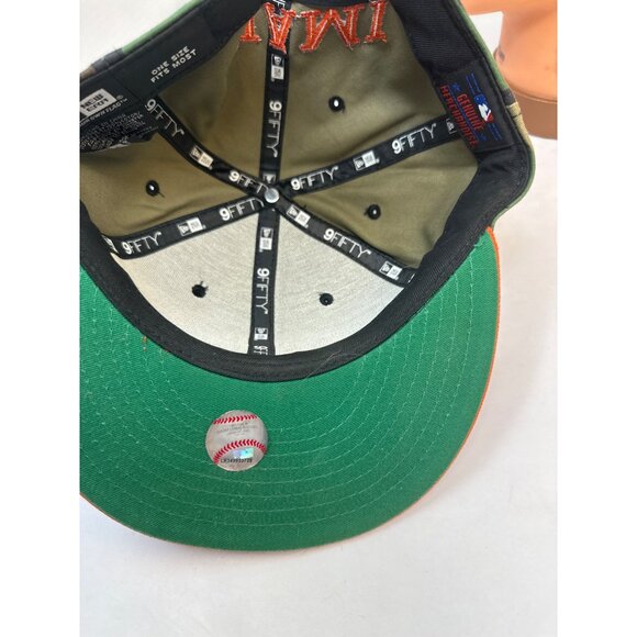 New Era 9Fifty Miami Marlins Camo & Orange Strapback Hat One Size Fits Most - Picture 5 of 7
